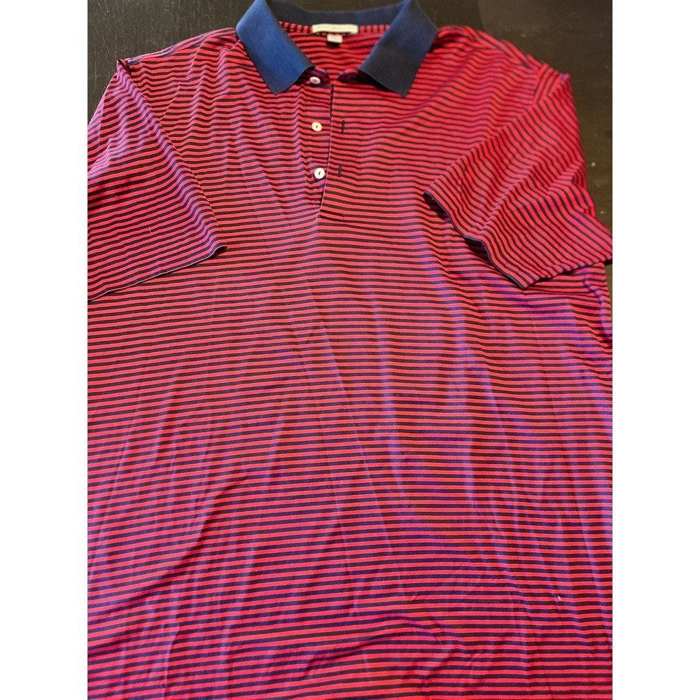 Peter Millar XL Polo Shirt Red &‎ Navy Striped Golf Casual Cotton